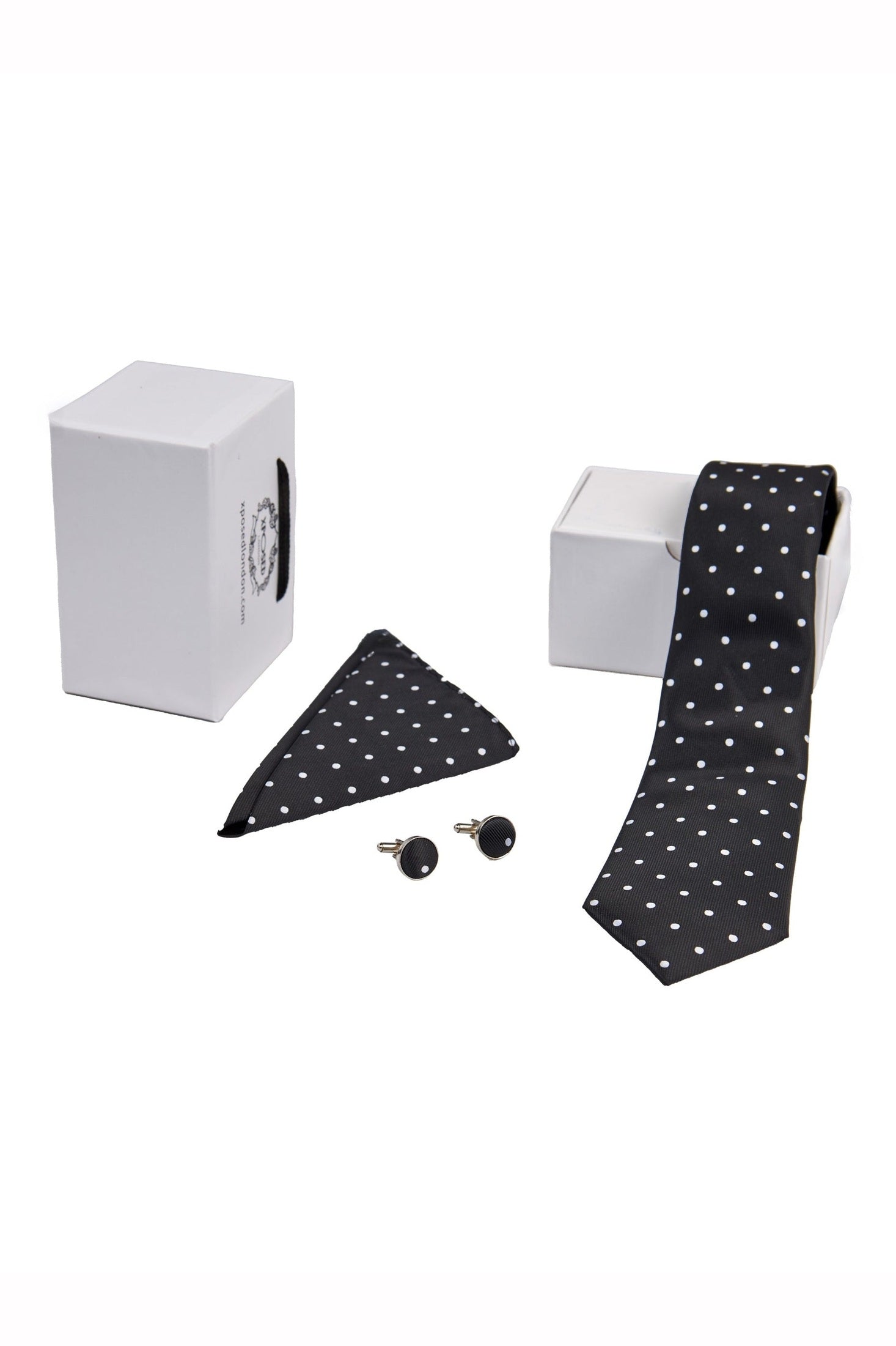 BLACK POLKA DOT NECK TIE SET