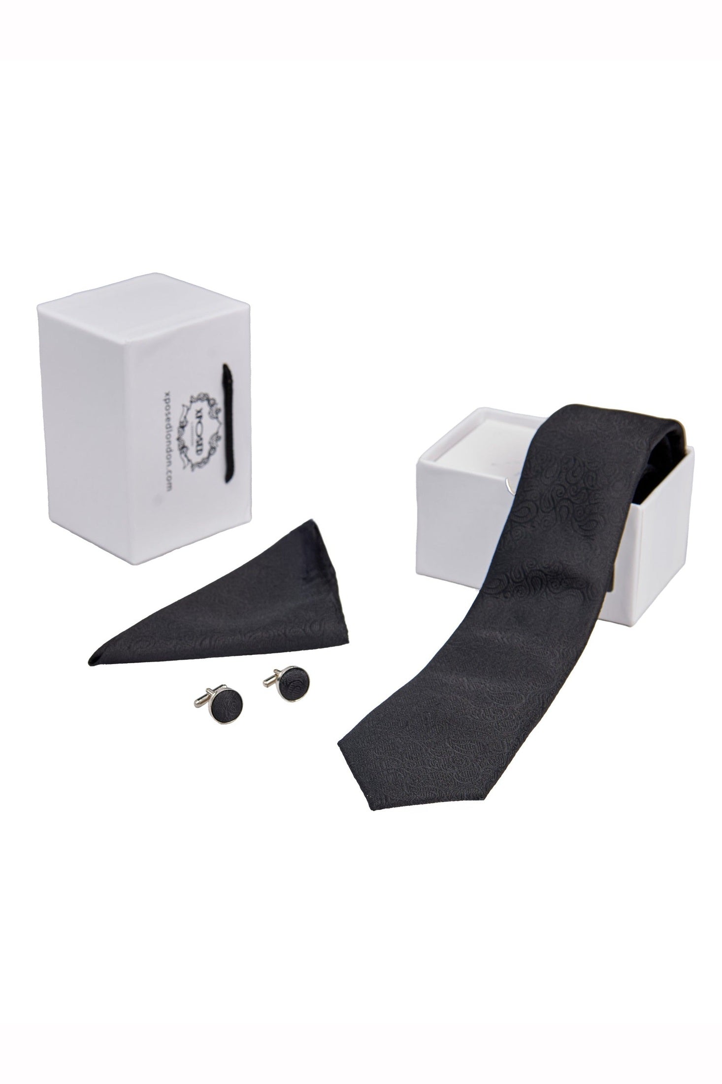 BLACK PAISLEY NECK TIE SET