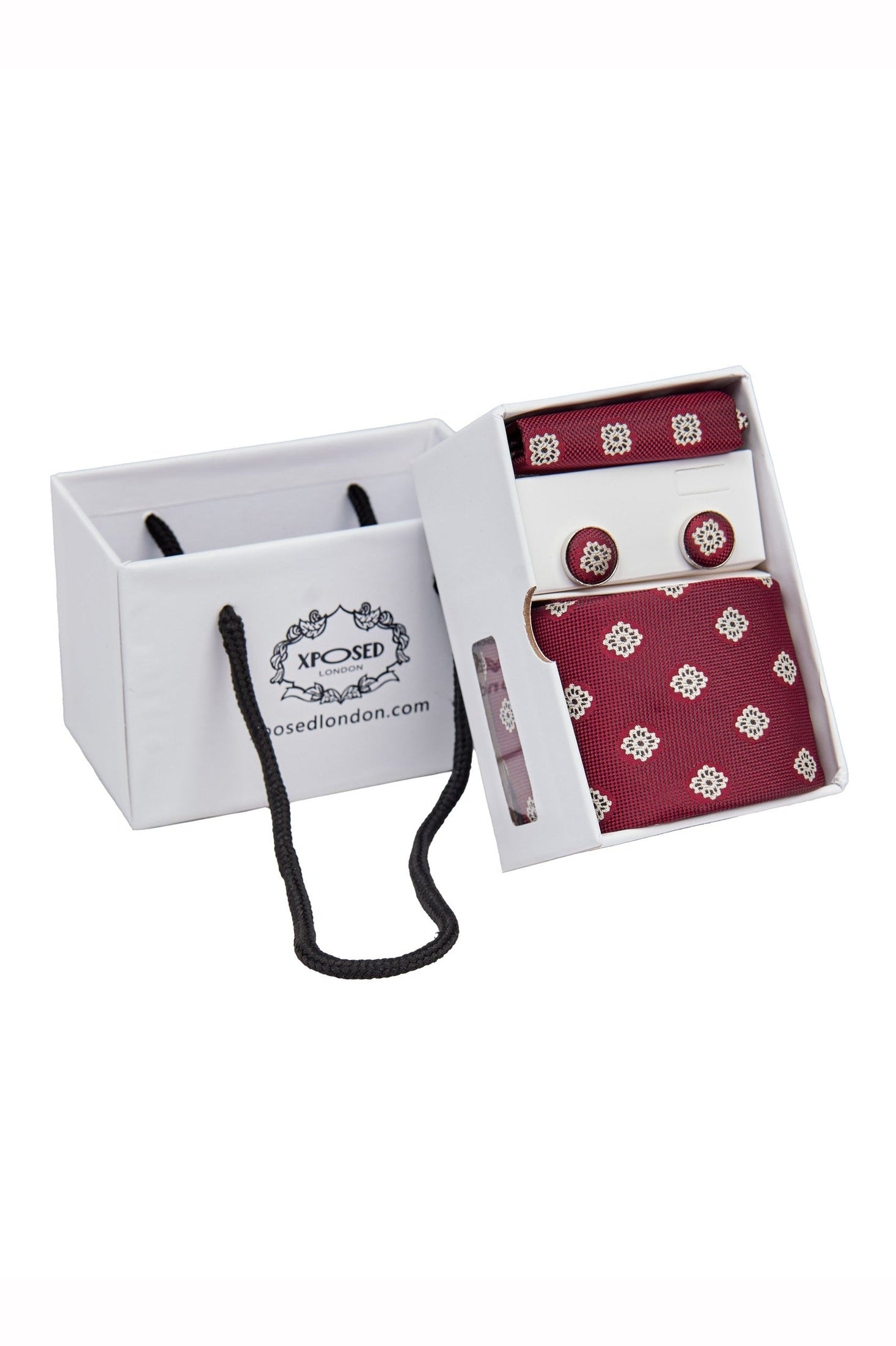 MAROON MINI FLORAL NECK TIE SET