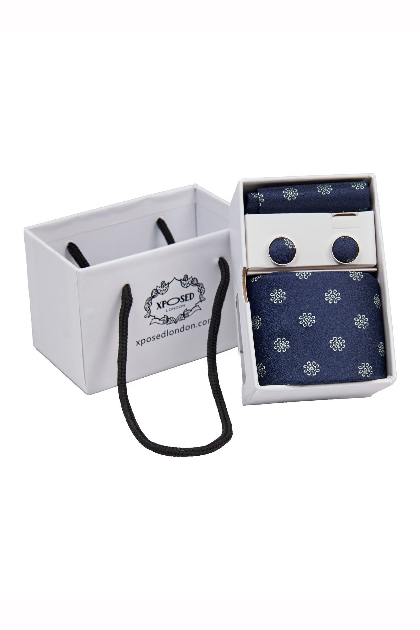 NAVY MINI FLORAL NECK TIE SET
