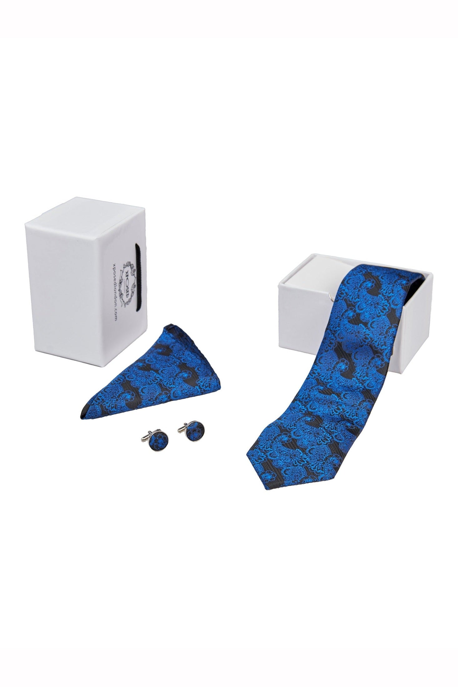BLACK BLUE FLORAL PAISLEY NECK TIE SET