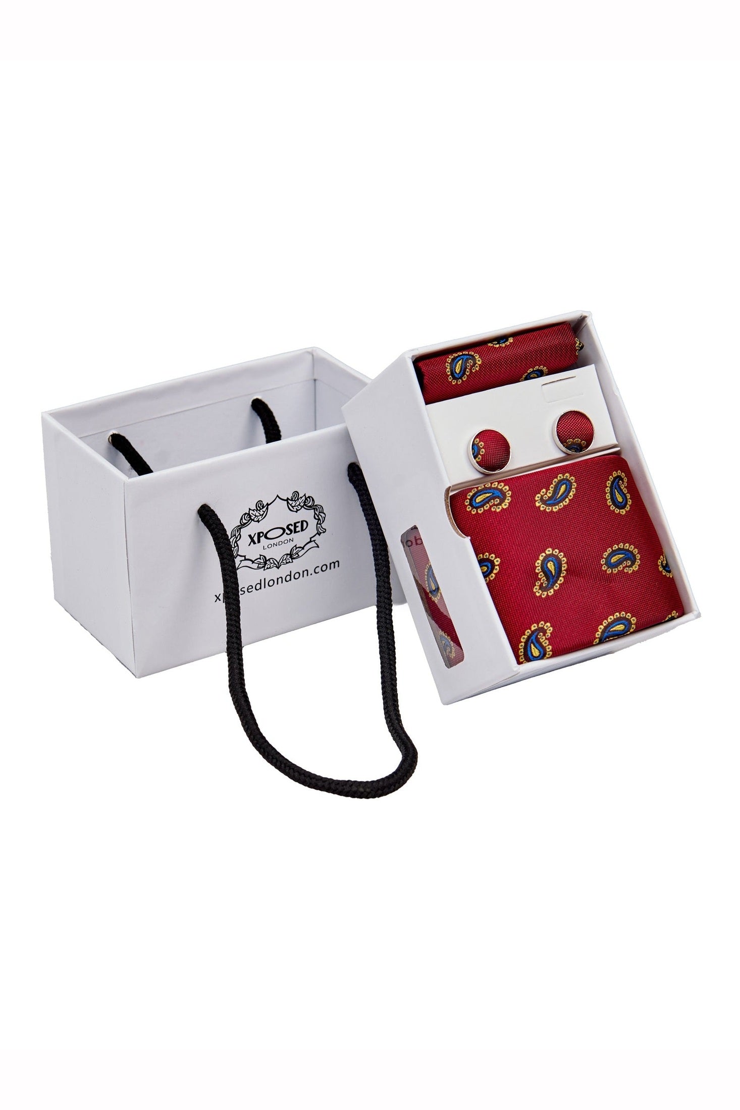 RED PAISLEY PRINT NECKTIE SET