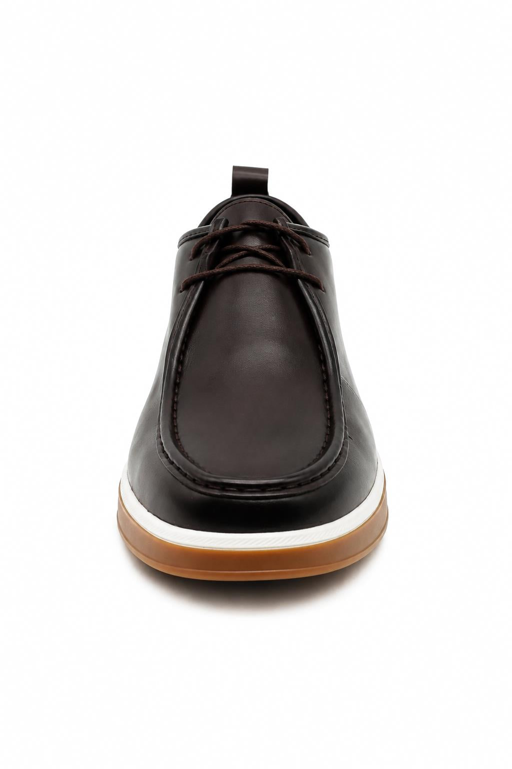 Men's Brown Faux Leather Apron Toe Moc-Toe Chukka Boots Sartorial Shoes