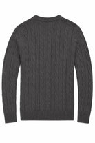 Men's Charcoal Grey 100% Cotton Fine Cable Knit Crew Neck Jumper CAVANI