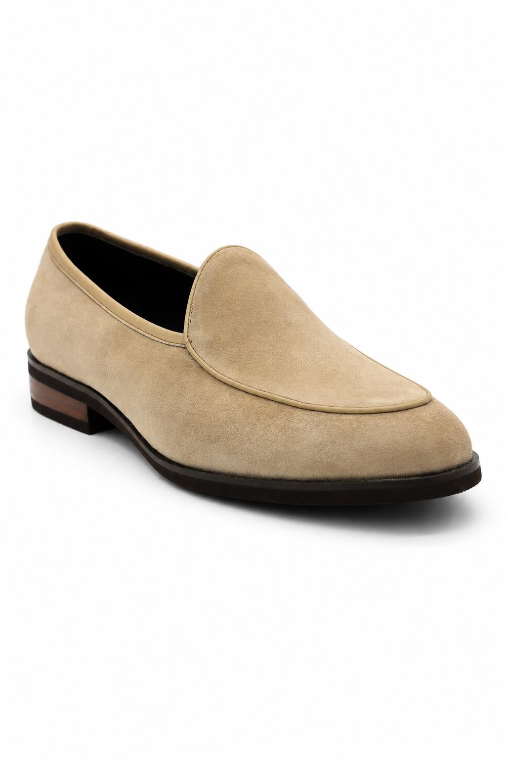 Beige Suede Leather Dress Loafers Sartorial Shoes