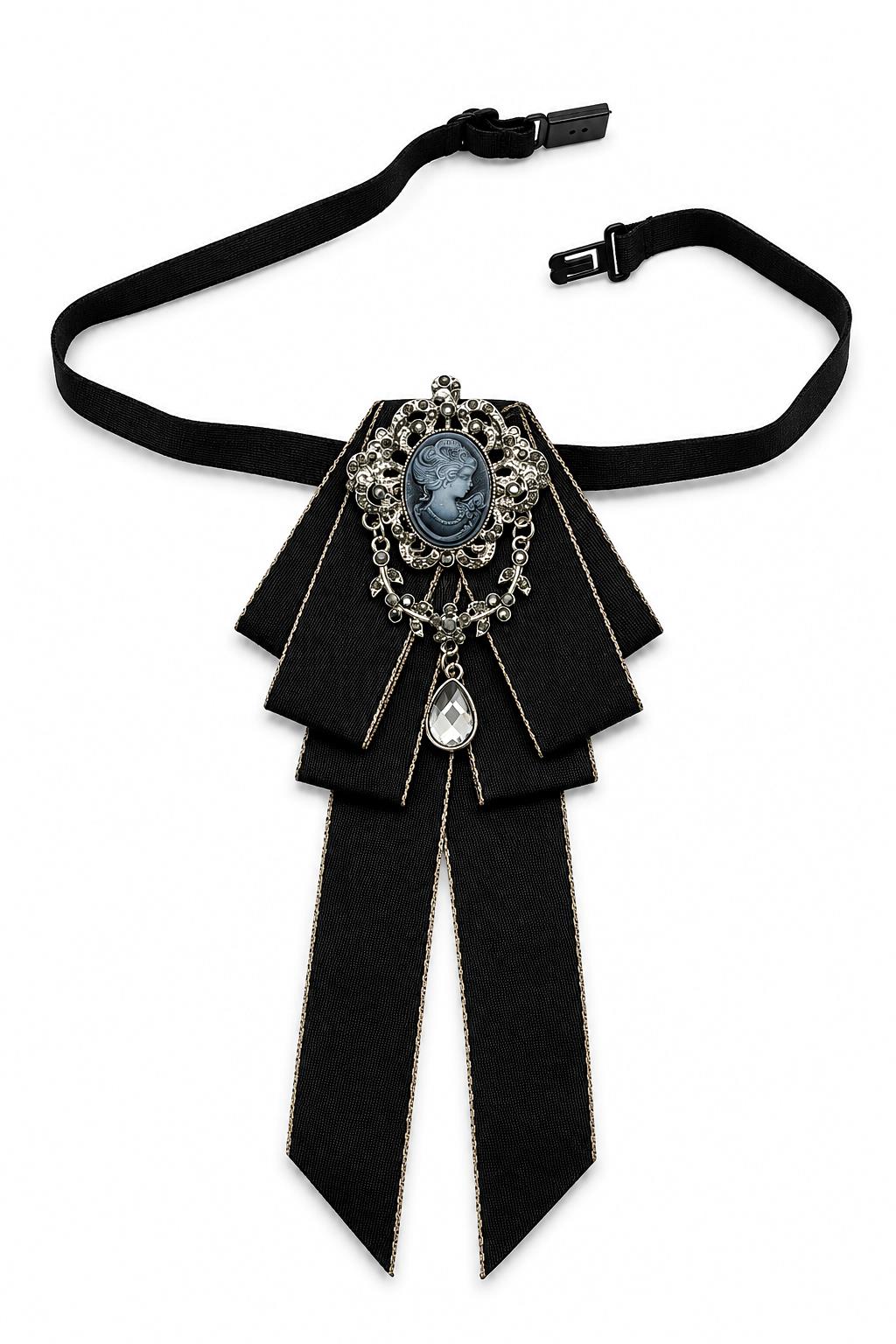Men’s Black Cameo Jewelled Short Ribbon Brooch Bow Tie Sartorial Shoes