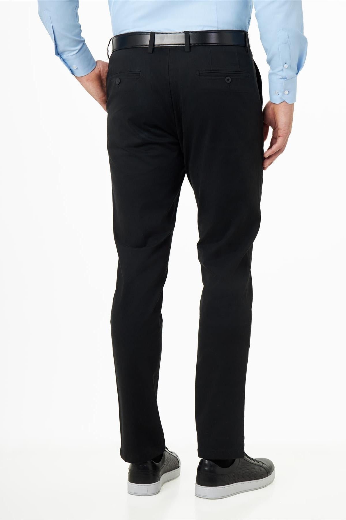 BLACK MENS STRETCH COTTON SMART CHINOS