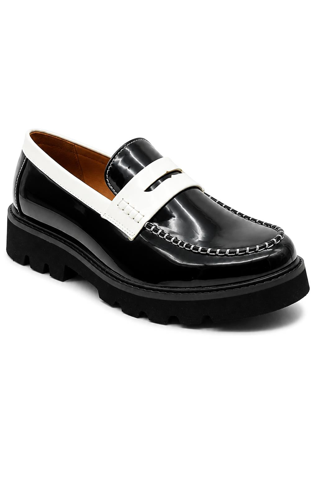Men's Black & White Patent Chunky Penny Loafers Sartorial Shoes