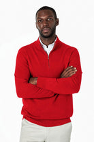 Men's Red 100% Cotton Fine Knit Quarter Zip Funnel Neck Jumper CAVANI