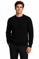 Men's Black 100% Cotton Fine Cable Knit Crew Neck Jumper CAVANI