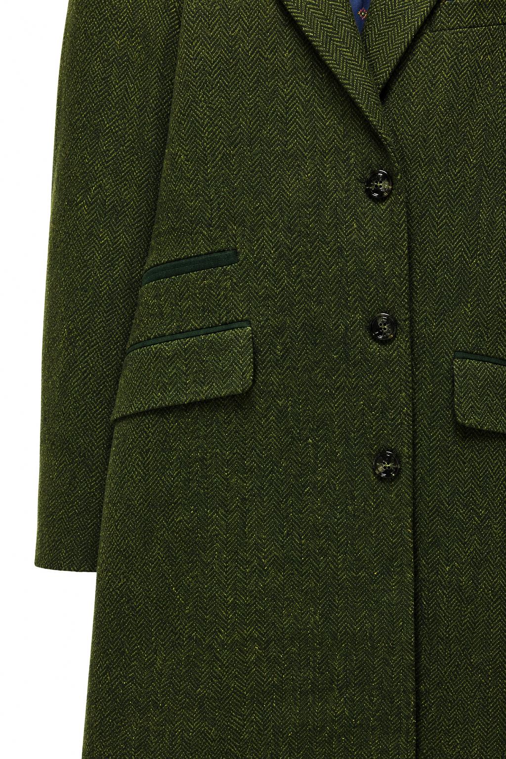 Men's Olive Green Herringbone Wool Blend Tailored Fit Overcoat CAVANI