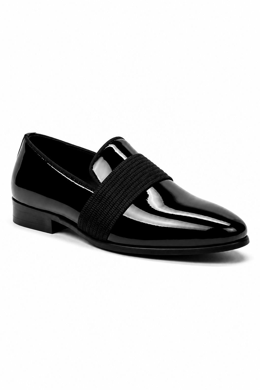 MIRO 3 Men’s Black Hi-Shine Patent Leather Slip-On Tuxedo Loafers Sartorial Shoes