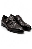 ELAN - Men's Coffee Brown Croc Embossed Leather Single Monk Strap Shoes Sartorial Shoes