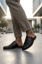 FINO Men’s Coffee Brown Woven Leather Mule Slippers Sartorial Shoes