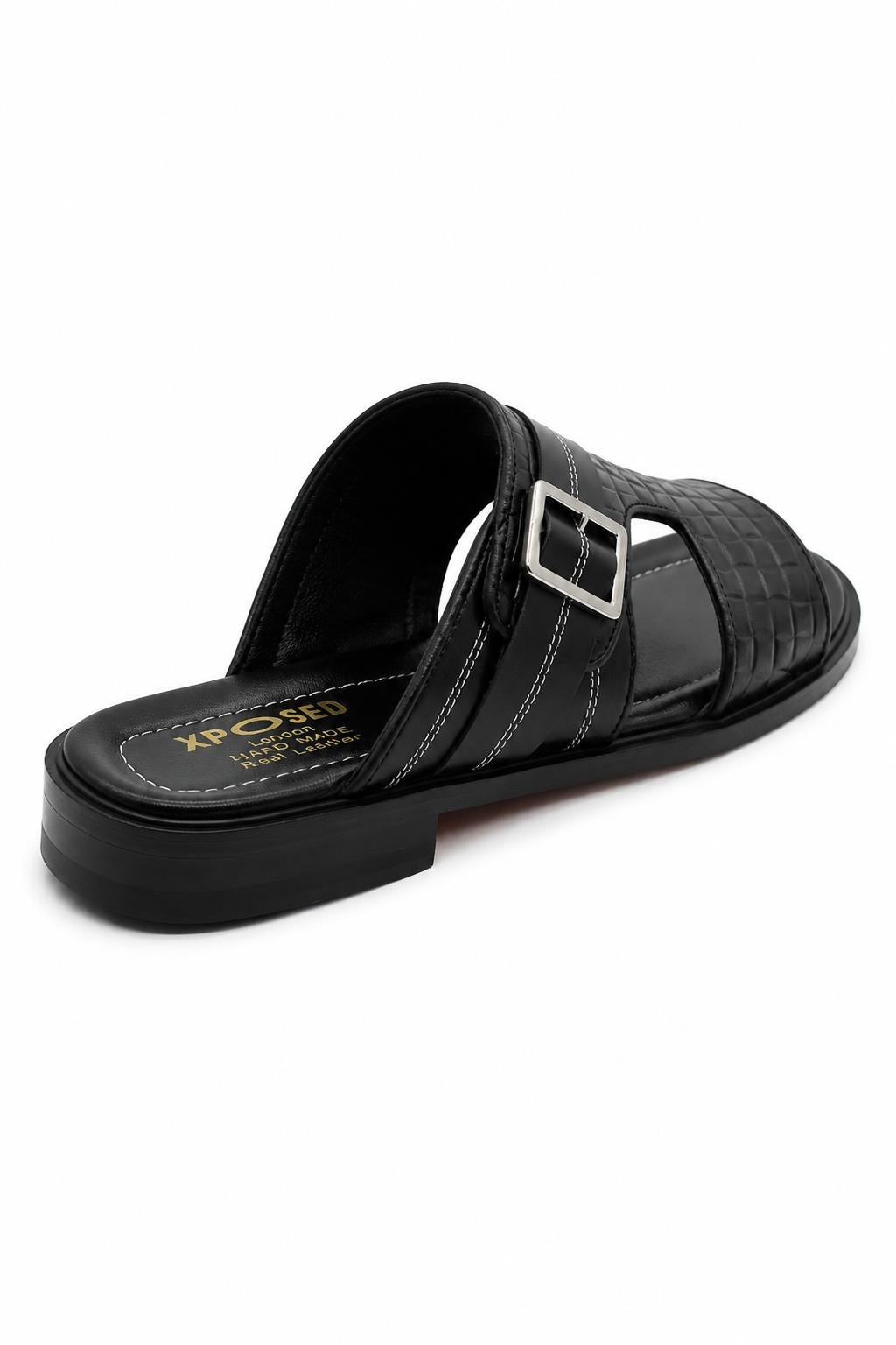 Men's Ade Black Handmade Real Leather Open-Toe Sandals Sartorial Shoes