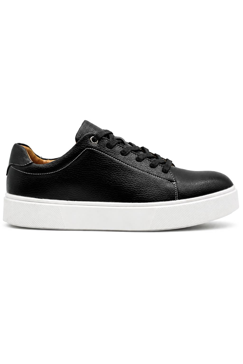 Men’s Black Grain-Effect Faux Leather Lace-Up Trainers Sartorial Shoes