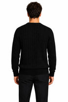 Men's Black 100% Cotton Fine Cable Knit Crew Neck Jumper CAVANI