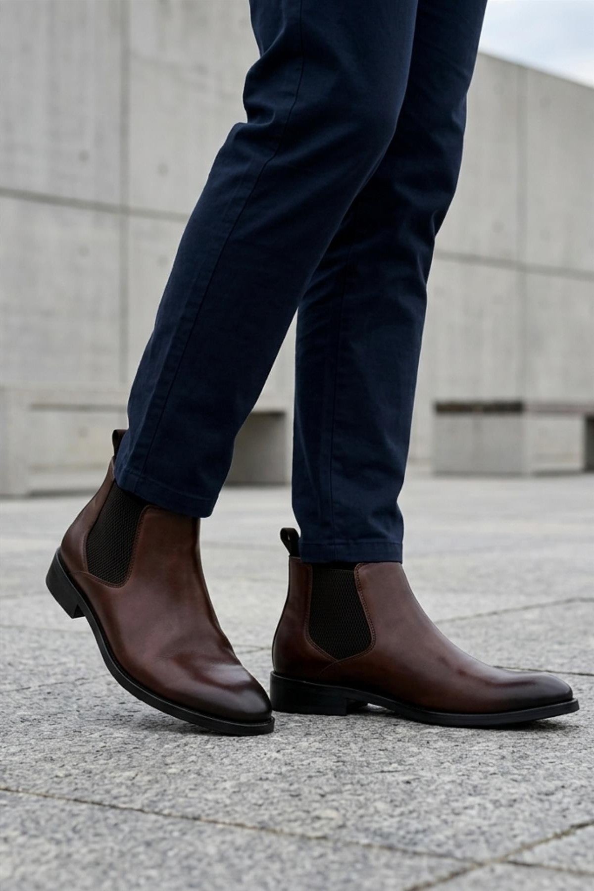 REMY Men’s Brown Burnished Polished Leather Chelsea Boots Sartorial Shoes