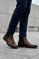 REMY Men’s Brown Burnished Polished Leather Chelsea Boots Sartorial Shoes