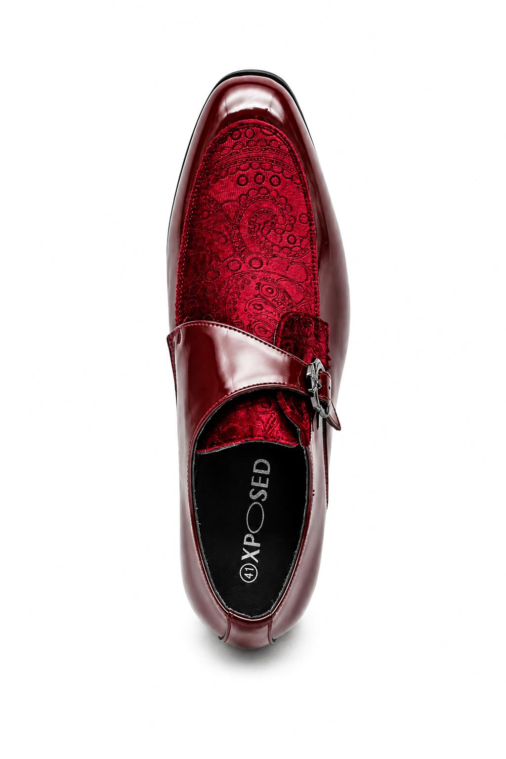 Men's Maroon Floral Velvet Monk Strap Dress Shoes Sartorial Shoes