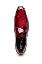 Men's Maroon Floral Velvet Monk Strap Dress Shoes Sartorial Shoes