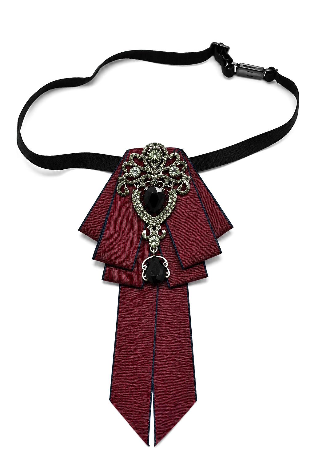 Men’s Maroon Jewelled Short Ribbon Wedding Brooch Bow Tie Sartorial Shoes