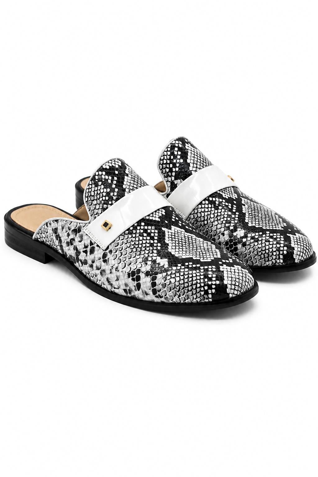 Men’s Black & White Shiny Patent Print Occasion Half Shoes Sartorial Shoes
