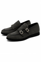 Men's Grey Faux Suede Double Monk Strap Loafers Sartorial Shoes