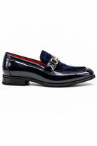 Men's Navy Floral Velvet Patent Snaffle Dress Loafers Sartorial Shoes