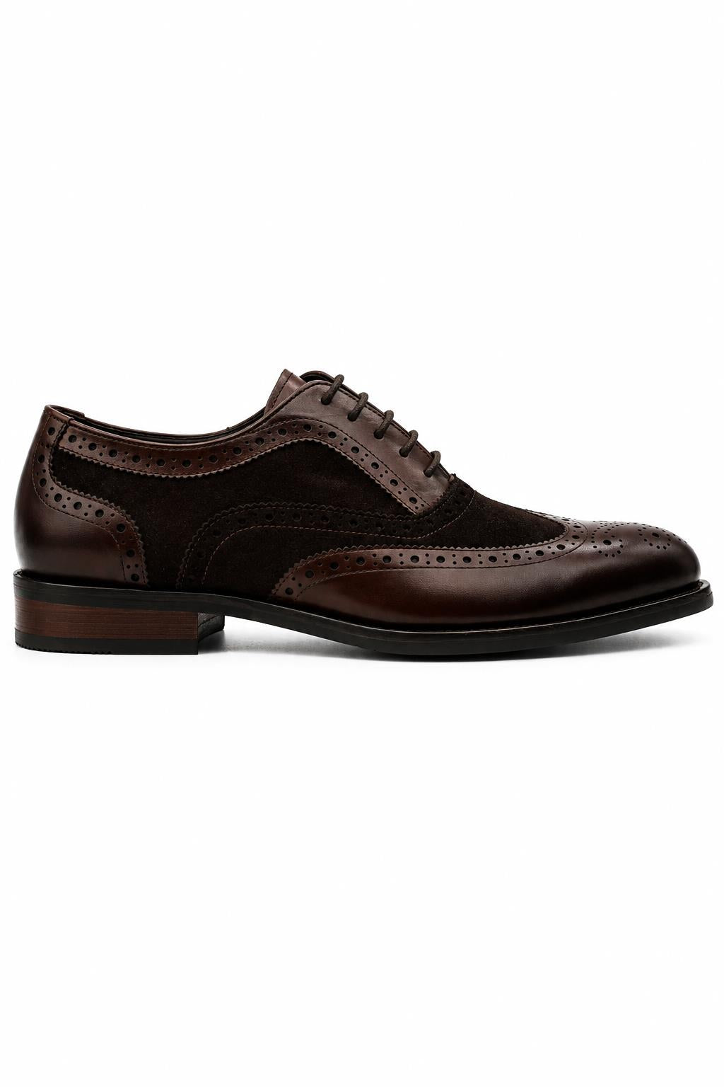 Lawson Men's Handmade Leather & Suede Wingtip Brogue Shoes – Brown Sartorial Shoes