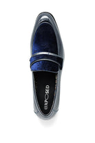 Men's Navy Floral Velvet Patent Dress Loafers Sartorial Shoes