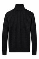 Men's Black 100% Cotton Fine Cable Knit Roll Neck Jumper CAVANI
