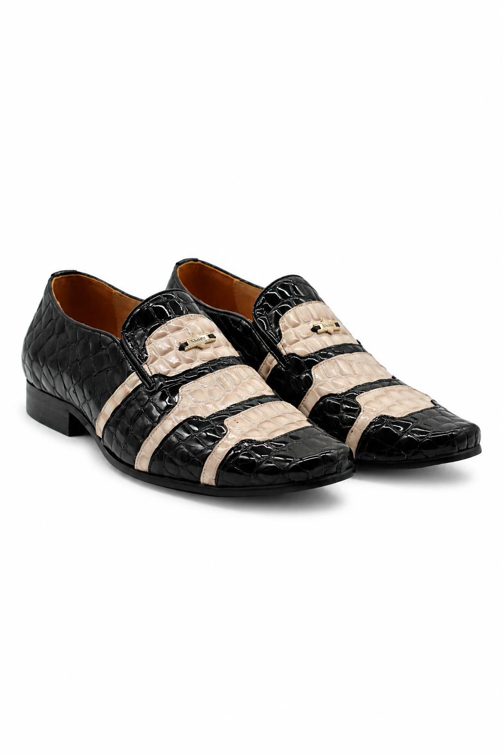 Men’s Black & Beige Shiny Patent Print Occasion Shoes Sartorial Shoes