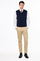 KNITTED COTTON NAVY SLEEVELESS JUMPER V-NECK VEST CAVANI
