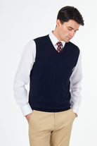 KNITTED COTTON NAVY SLEEVELESS JUMPER V-NECK VEST CAVANI