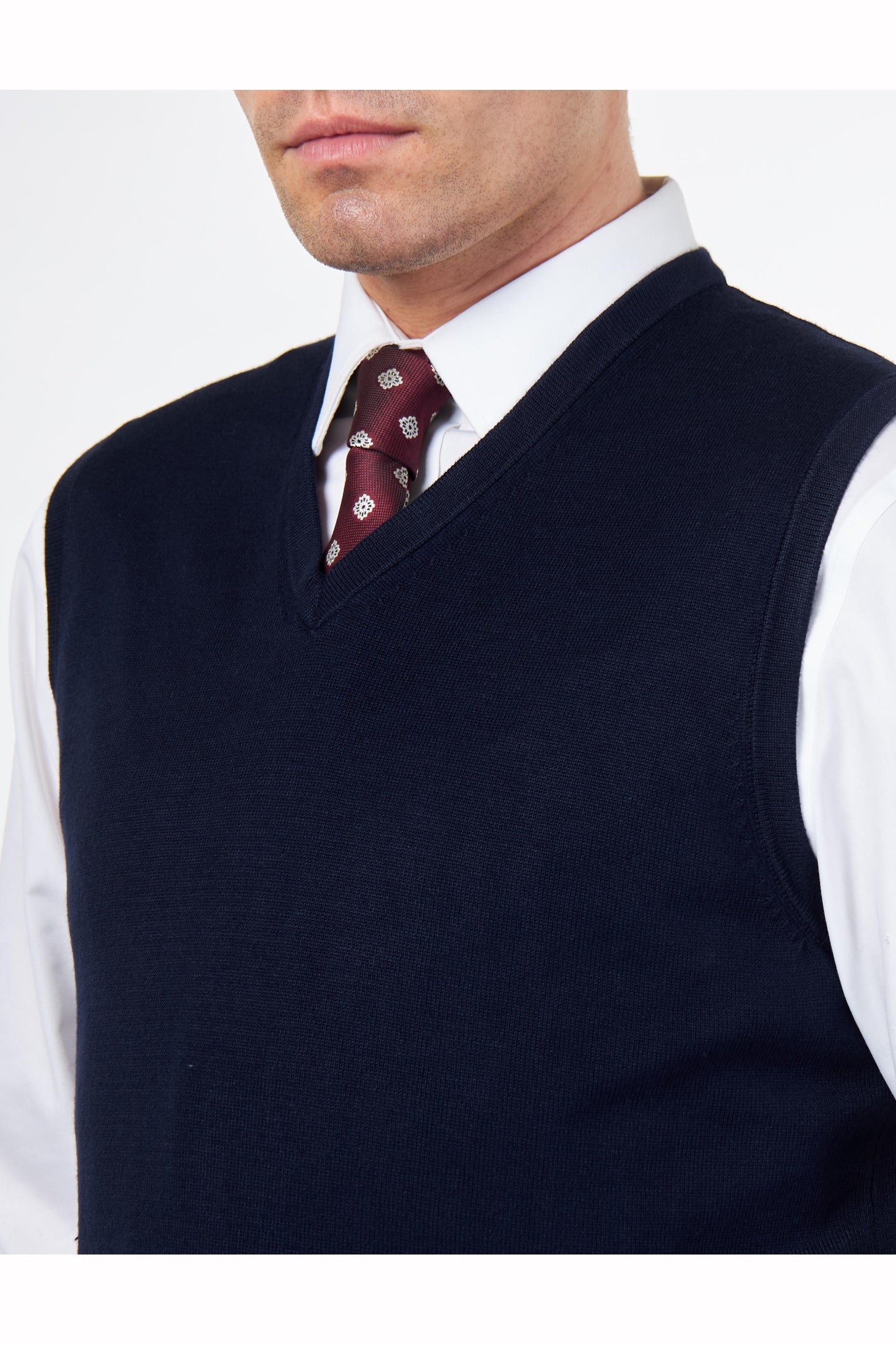 KNITTED COTTON NAVY SLEEVELESS JUMPER V-NECK VEST CAVANI
