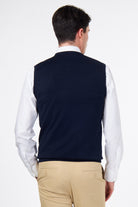 KNITTED COTTON NAVY SLEEVELESS JUMPER V-NECK VEST CAVANI