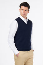 KNITTED COTTON NAVY SLEEVELESS JUMPER V-NECK VEST CAVANI
