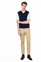 KNITTED COTTON NAVY SLEEVELESS JUMPER V-NECK VEST CAVANI