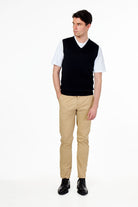 KNITTED COTTON BLACK SLEEVELESS JUMPER V-NECK VEST CAVANI