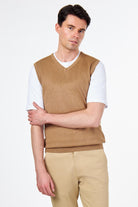 KNITTED COTTON CAMEL SLEEVELESS JUMPER V-NECK VEST CAVANI