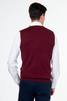 KNITTED COTTON MAROON SLEEVELESS JUMPER V-NECK VEST CAVANI
