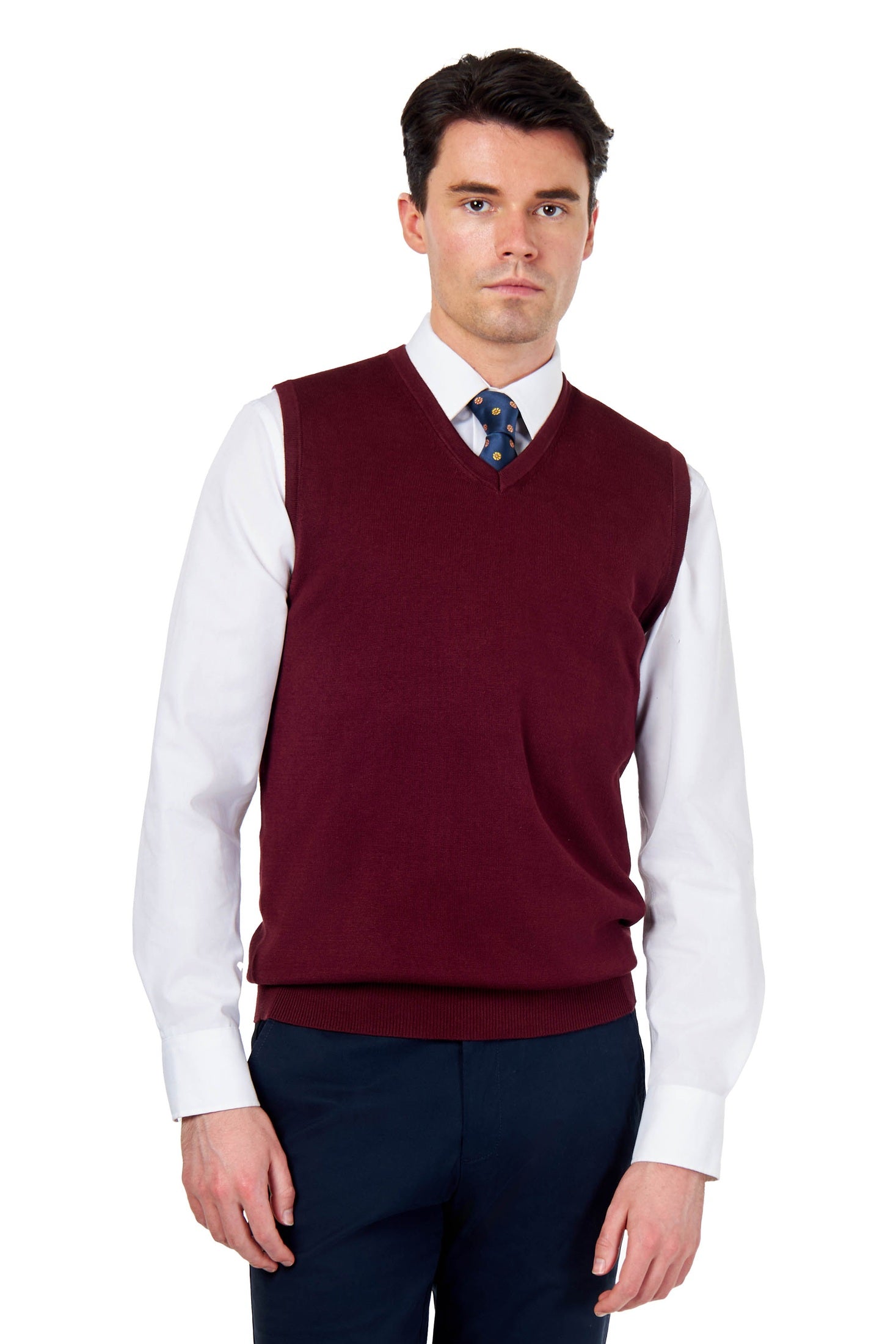 KNITTED COTTON MAROON SLEEVELESS JUMPER V-NECK VEST CAVANI