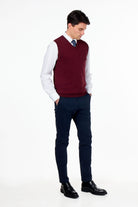 KNITTED COTTON MAROON SLEEVELESS JUMPER V-NECK VEST CAVANI