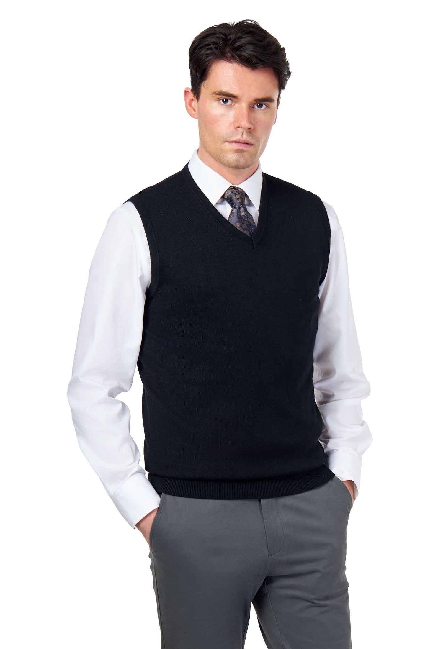 KNITTED COTTON BLACK SLEEVELESS JUMPER V-NECK VEST CAVANI