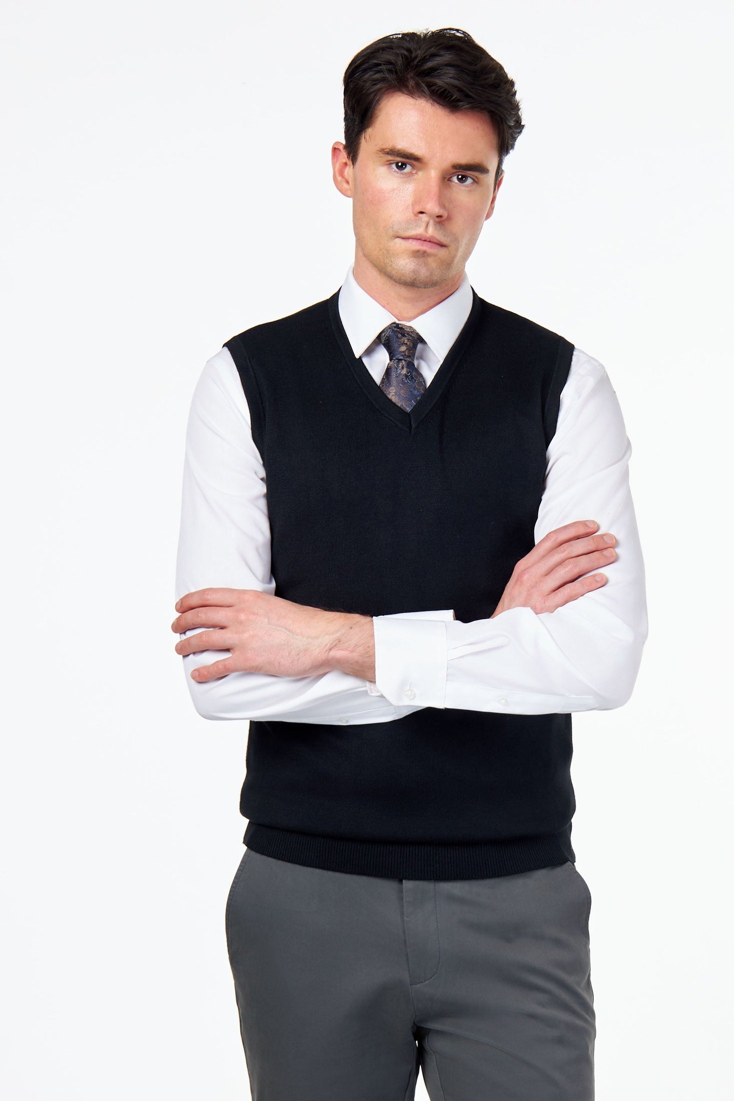 KNITTED COTTON BLACK SLEEVELESS JUMPER V-NECK VEST CAVANI