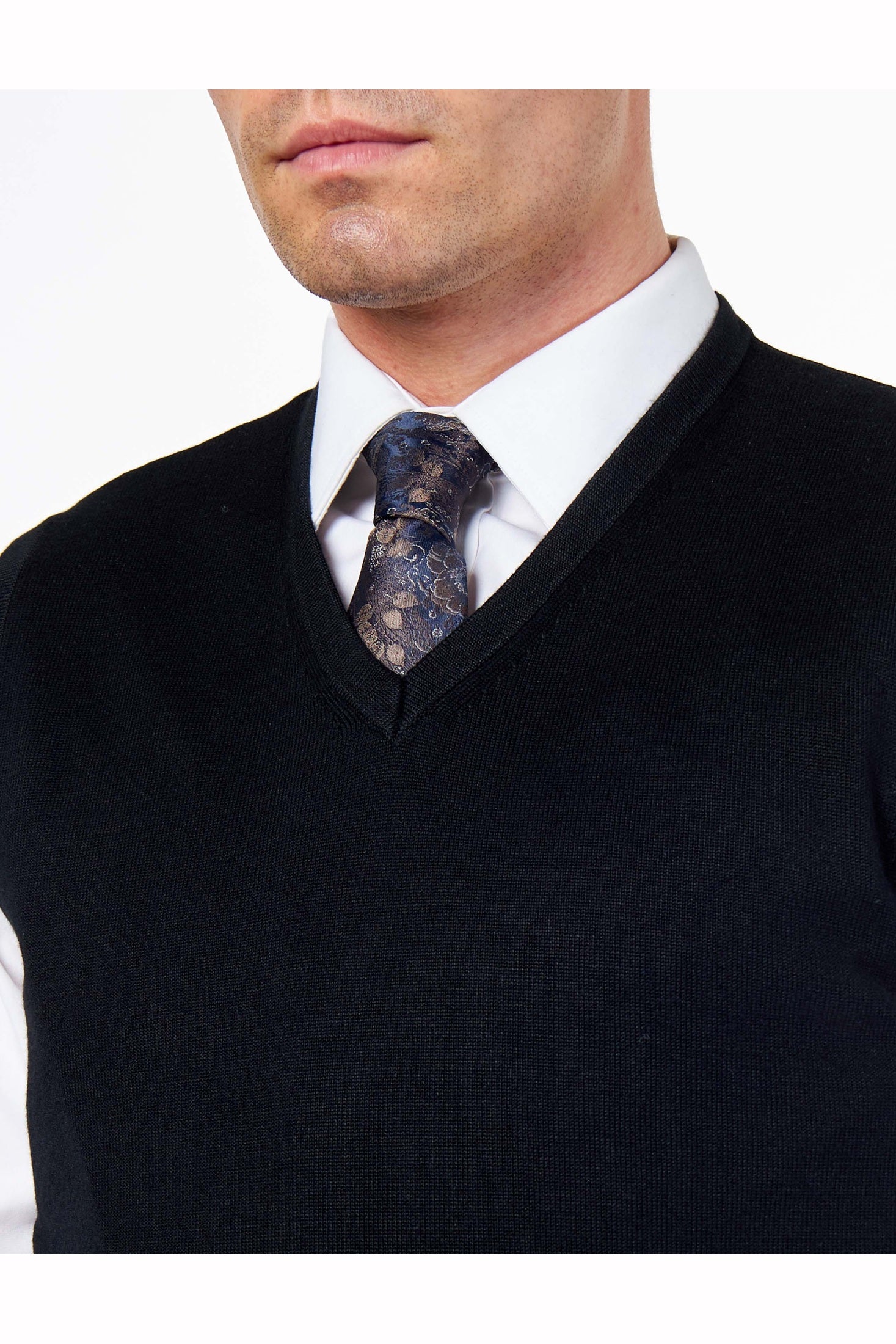 KNITTED COTTON BLACK SLEEVELESS JUMPER V-NECK VEST CAVANI