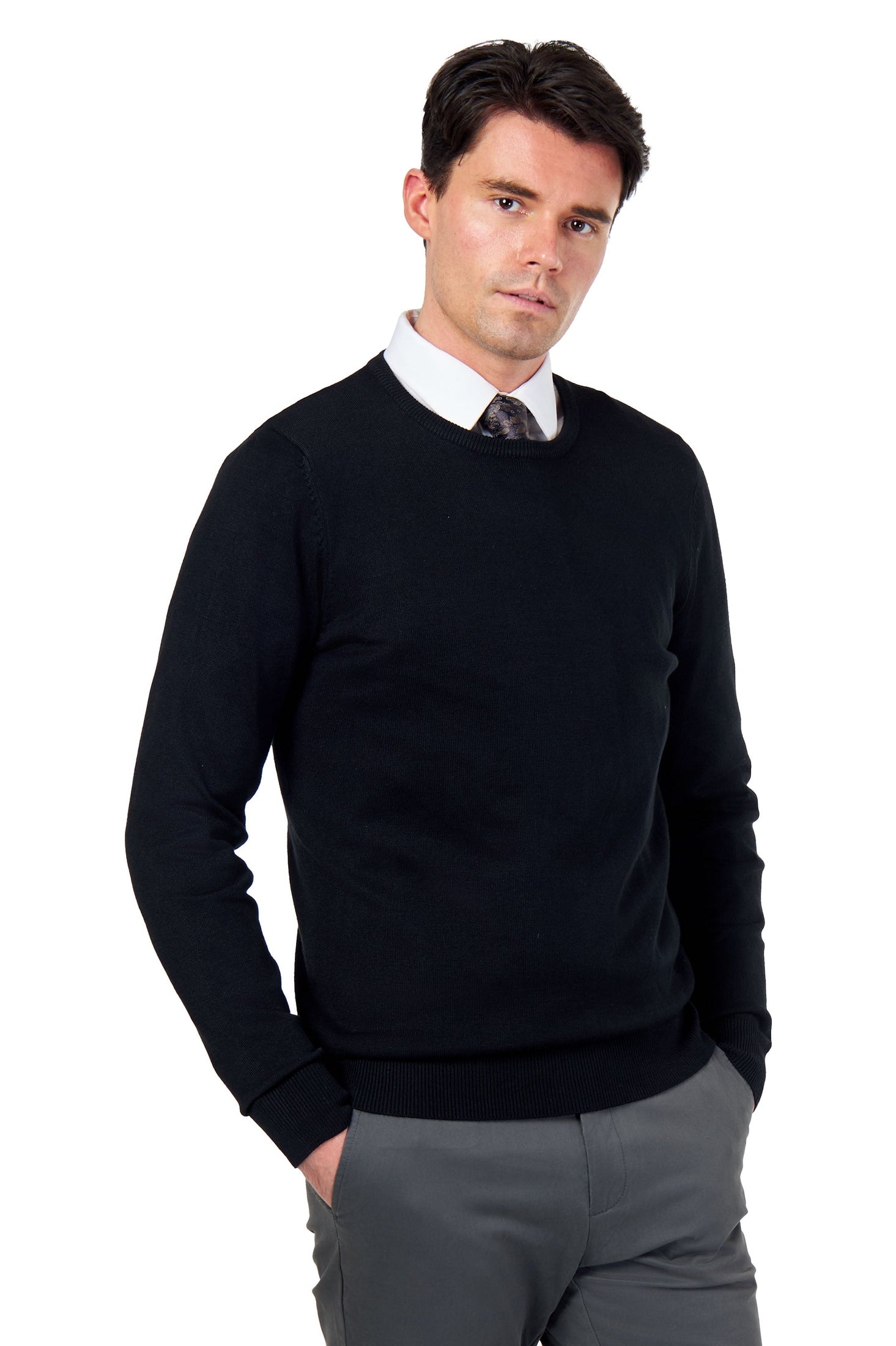 MEN’S PURE COTTON BLACK CREW NECK JUMPER