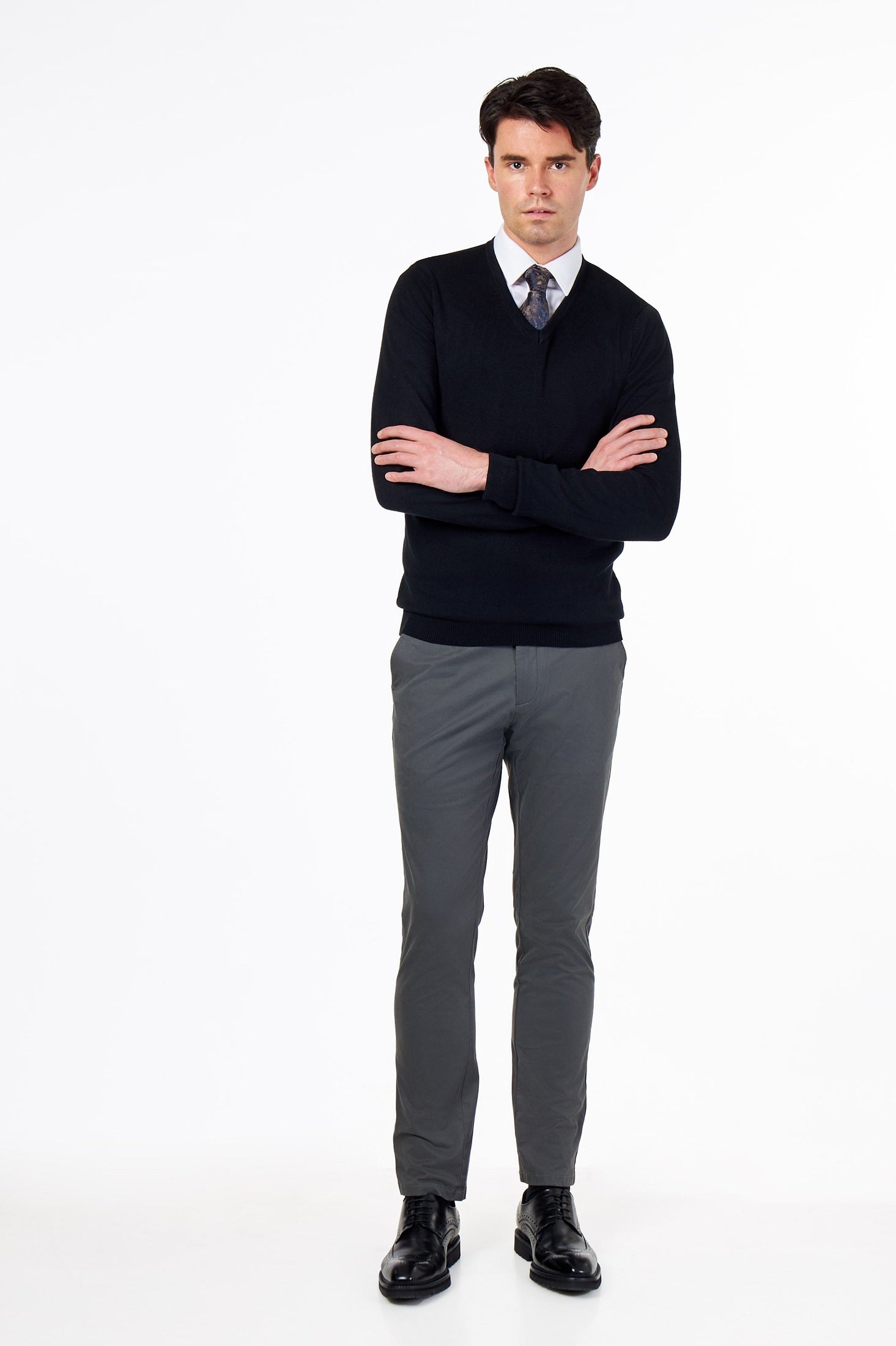 MEN’S COTTON V-NECK BLACK JUMPER FINE KNIT LIGHTWEIGHT