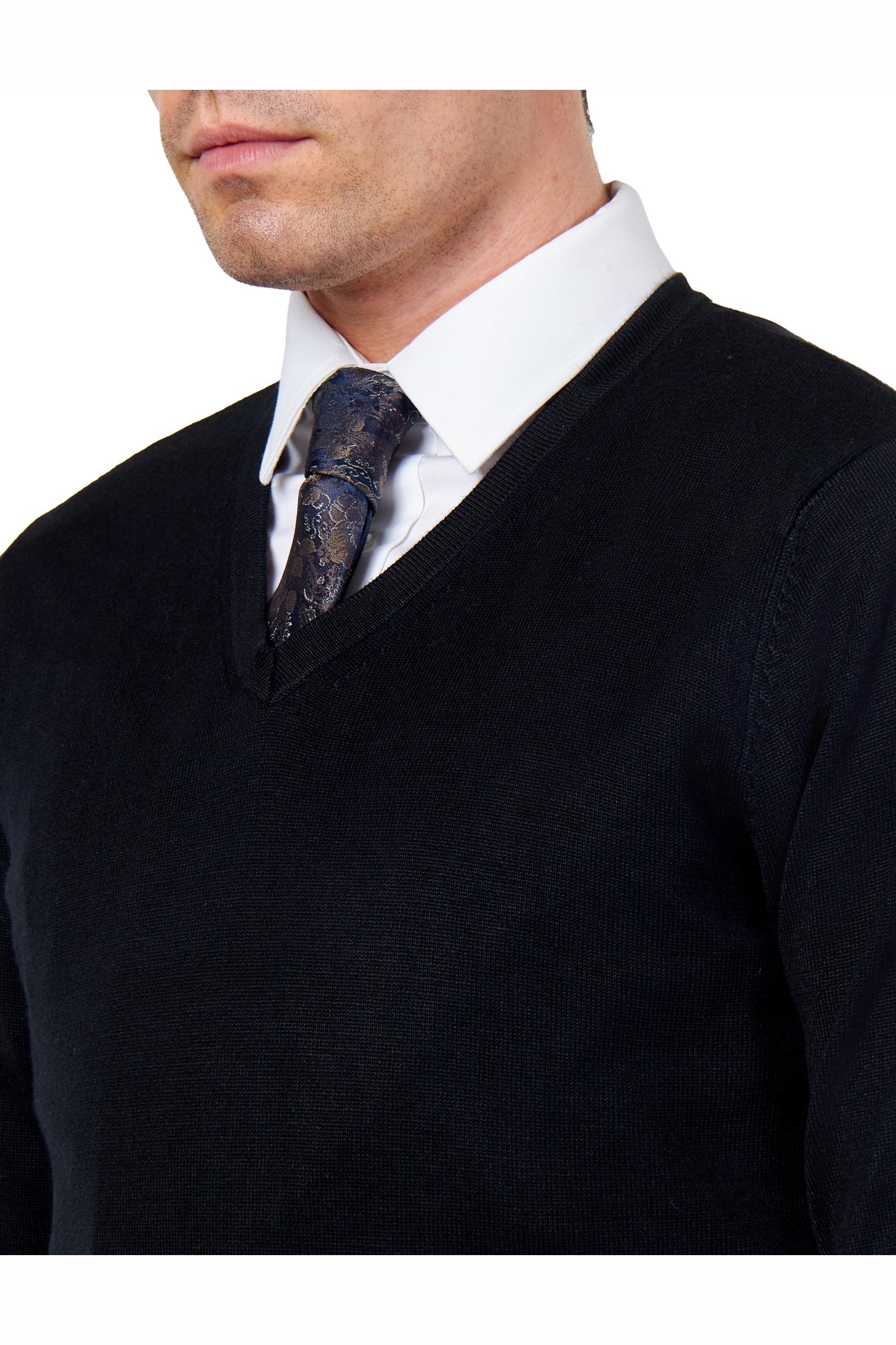 MEN’S COTTON V-NECK BLACK JUMPER FINE KNIT LIGHTWEIGHT